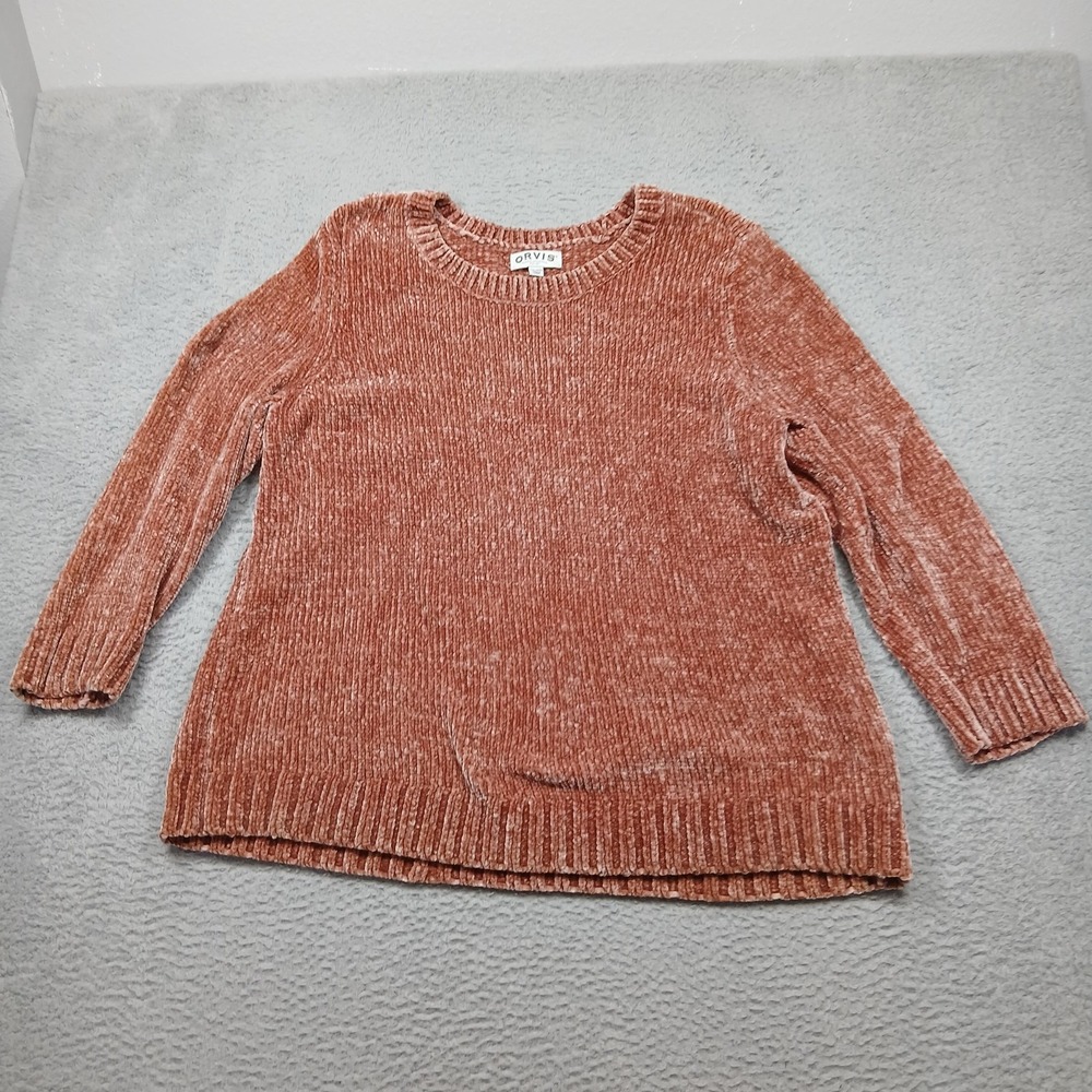 Orvis Sweater Womens 2XL Pink Chenille Crewneck Pullover Soft Cozy Knit Classic